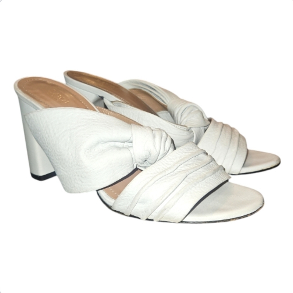 LEWIT | Rosa Knotted Bow Mule Heel in White Leather ~ Size EU 37.5 / US 7